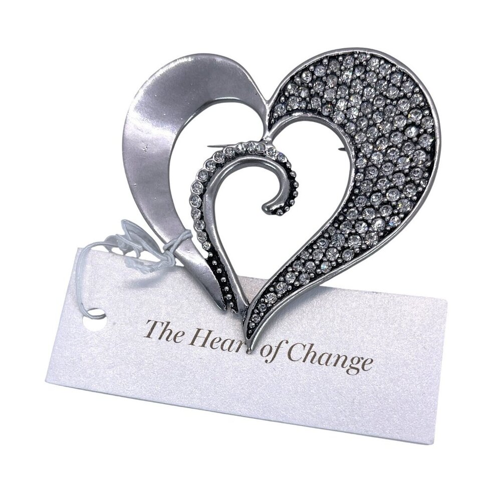 Rhinestone Heart Of Change Brooch Pin Chicos Silver-Tone Fashion Statement NWT - Picture 10 of 10